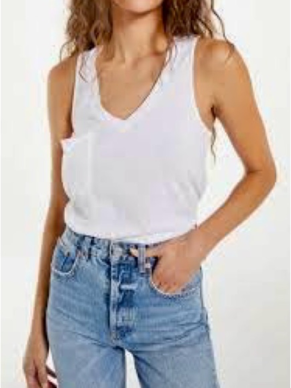 Z Supply White V-Neck Pocket Tank Top Size Large Casual Basic